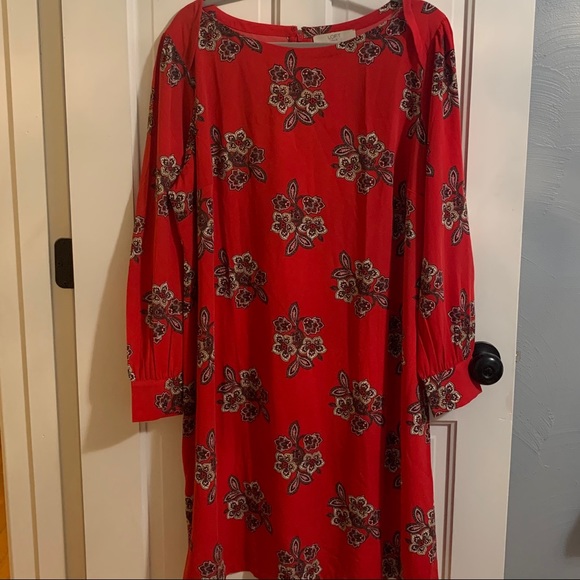 LOFT Plus Red Floral Long Sleeve Cuff Dress sz 20P - Picture 2 of 6